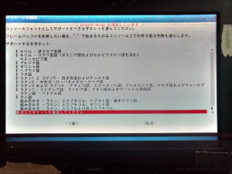 A terminal emulator actually displaying font-selection information in Japanese.